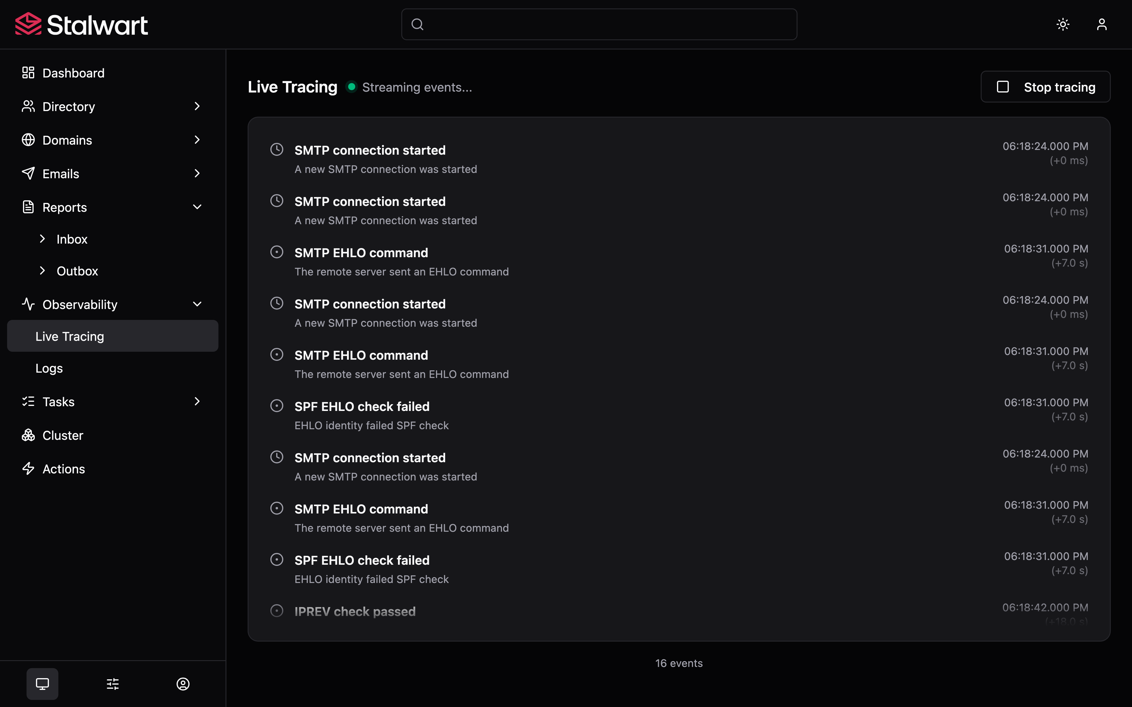 Stalwart live tracing