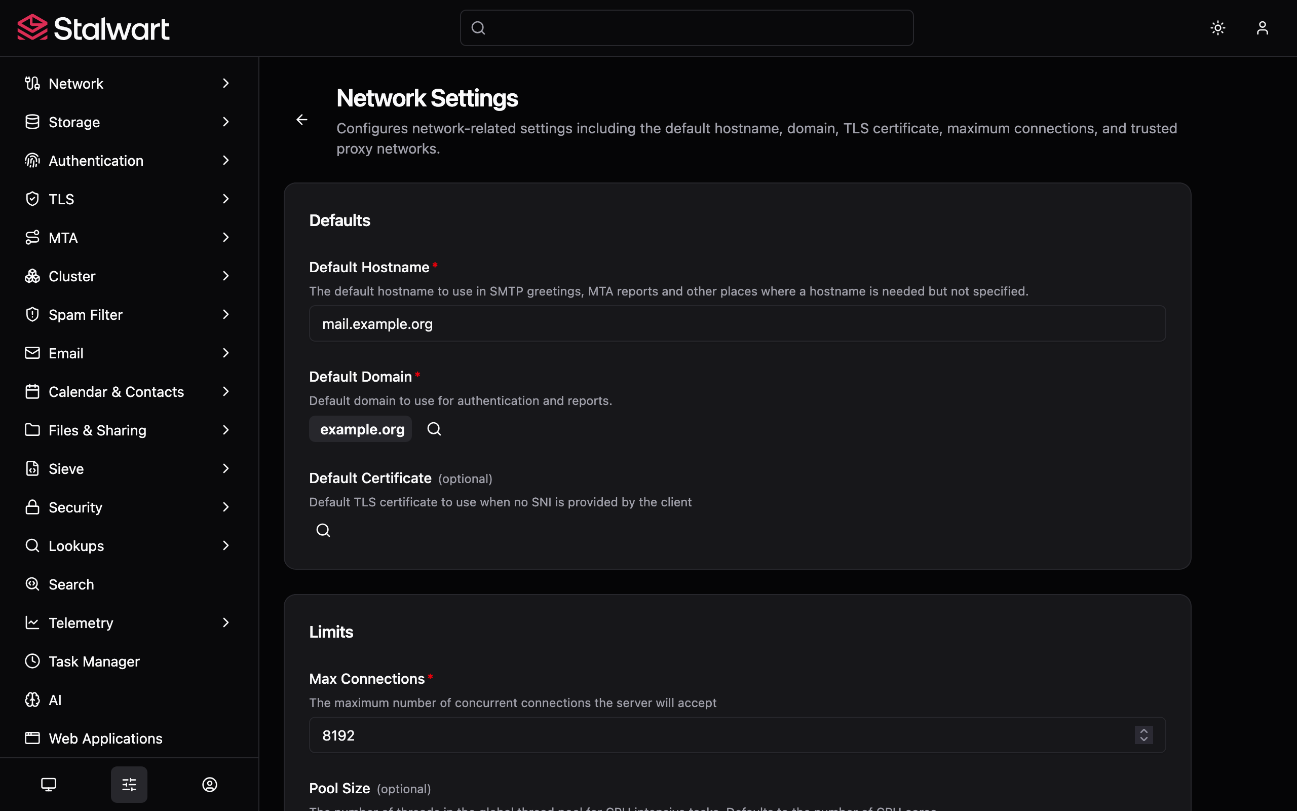 Stalwart network settings